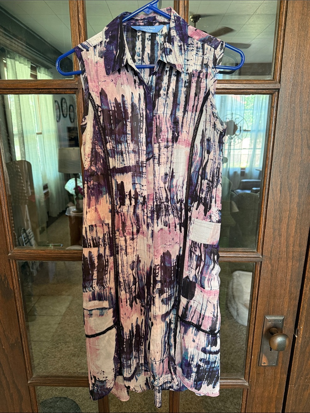Simply Vera Vera Wang Abstract Brushstroke Sleeveless Shirt Dress Purple‎ XS